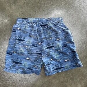 Vintage Y2K C & B Blue Surf Beach Print Lined Swim Shorts Men's Large Trunks